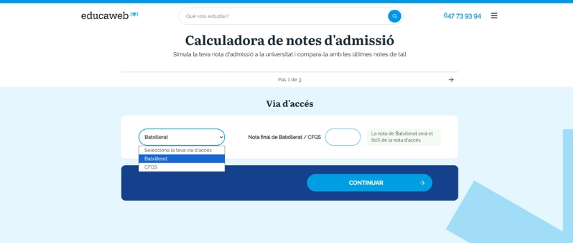 Calculadora notes admissió Educaweb