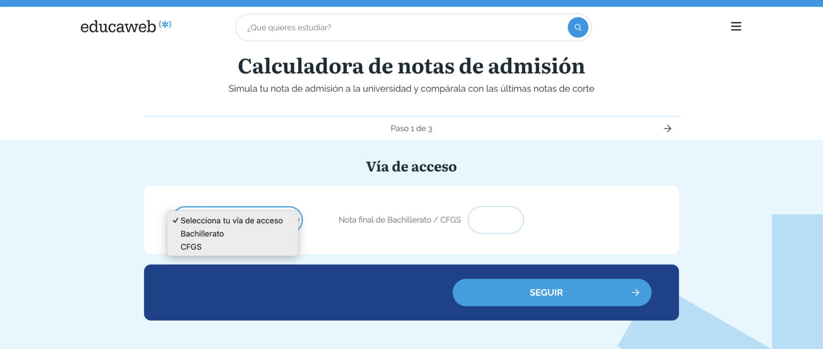 Nueva calculadora de notas de admisión de Educaweb